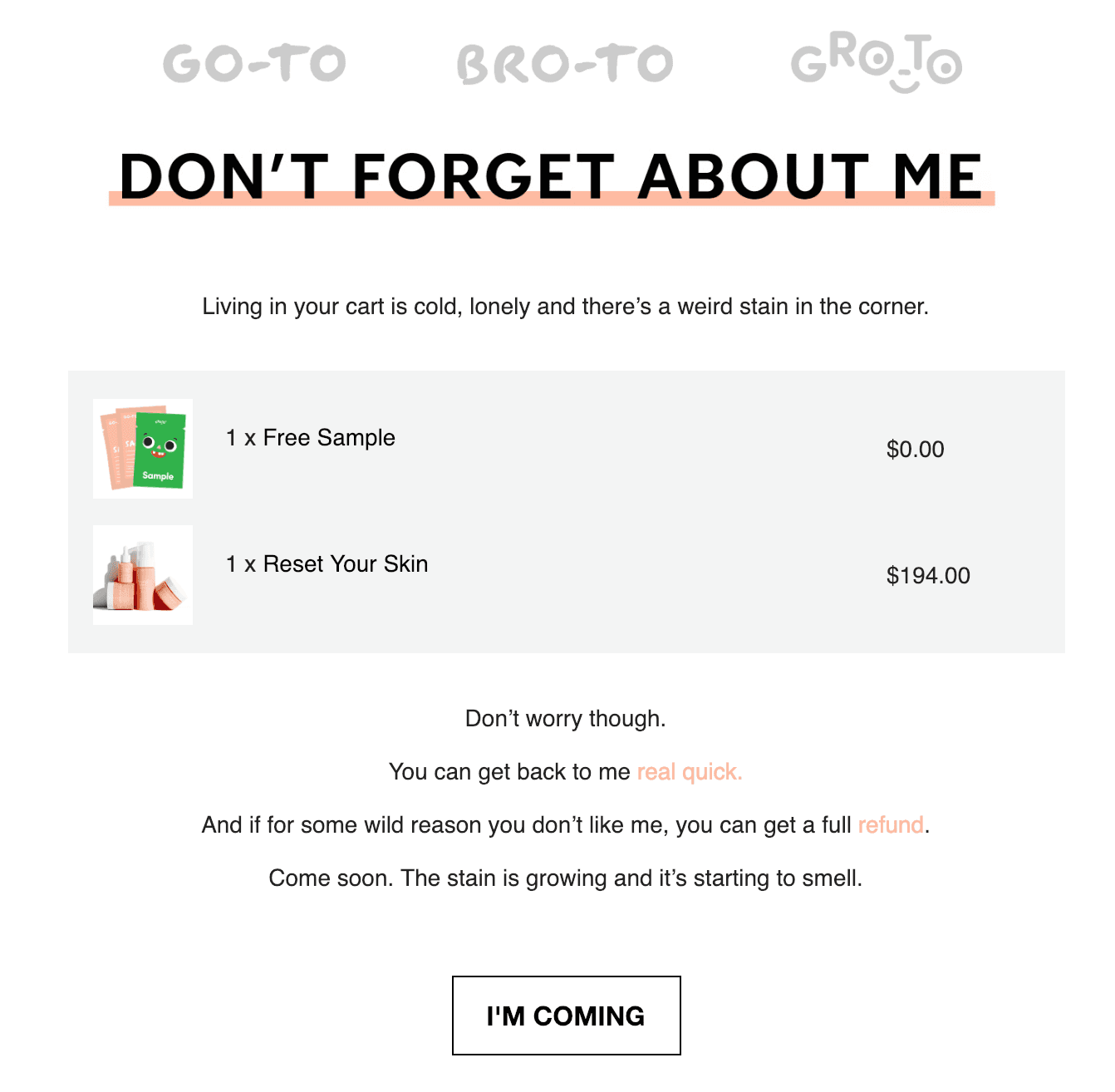 Abandoned cart email examples