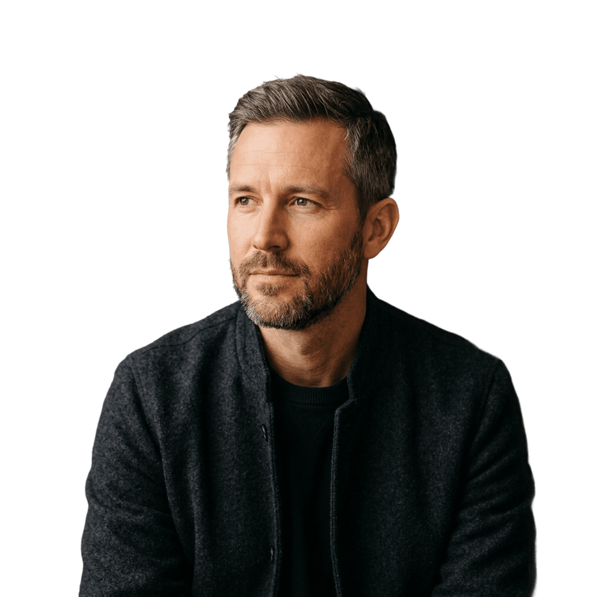 Portrait of Lukas Weiß, Founding Partner at ARCHIV Studio, against a dark charcoal background