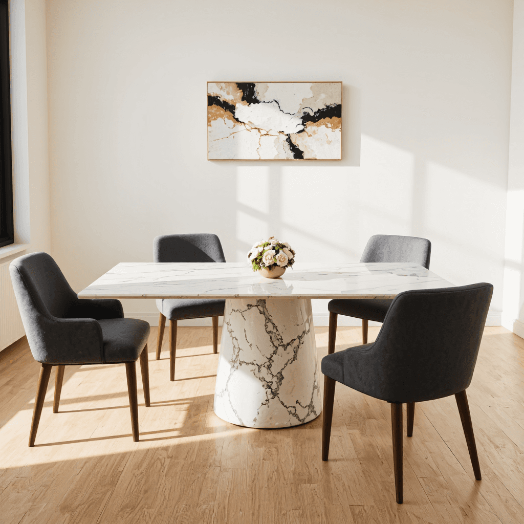 product photography of a dining table set with four chairs