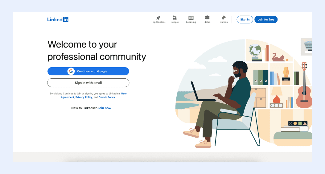 LinkedIn's homepage