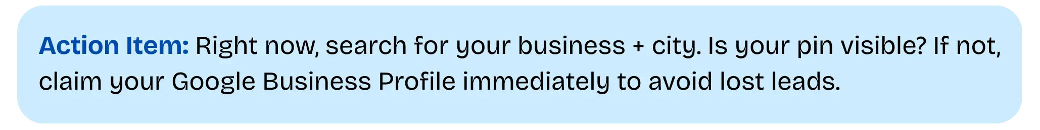 An action item to claim the google business profile