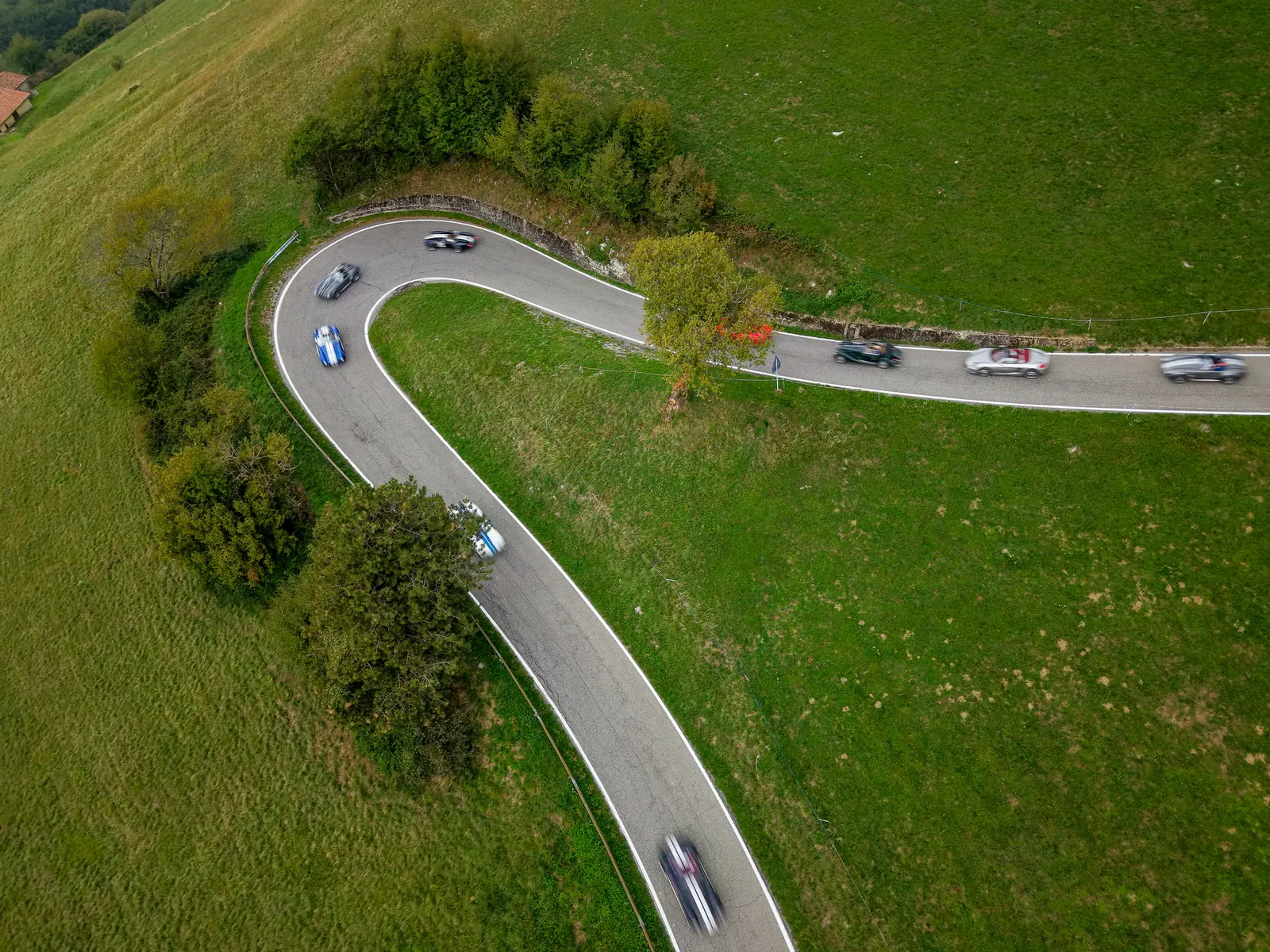 Convoi d'AC Cobra dans des lacets de montagne en Italie