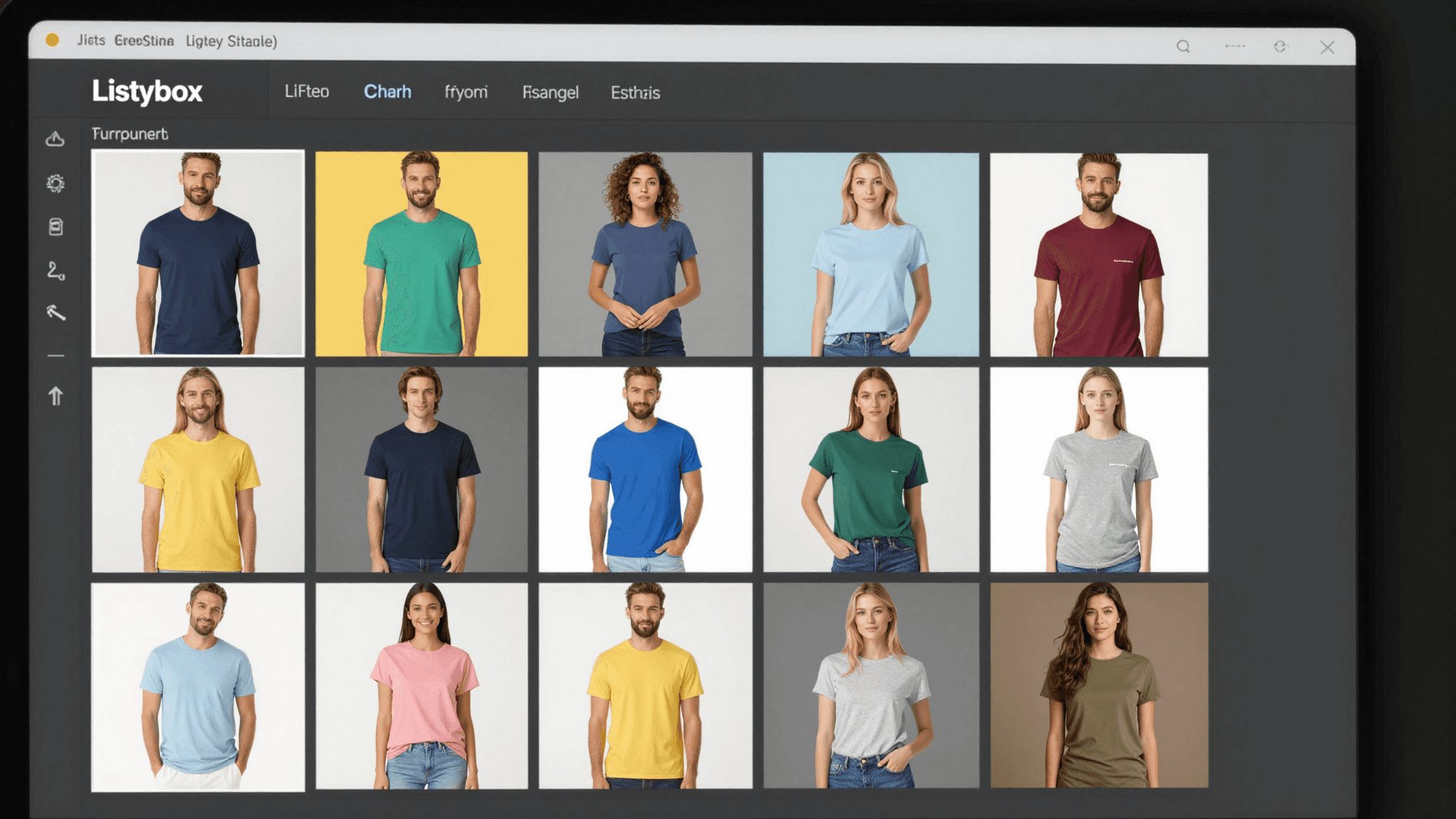 ListyStyle interface showing multiple unique lifestyle mockups generated from a single design