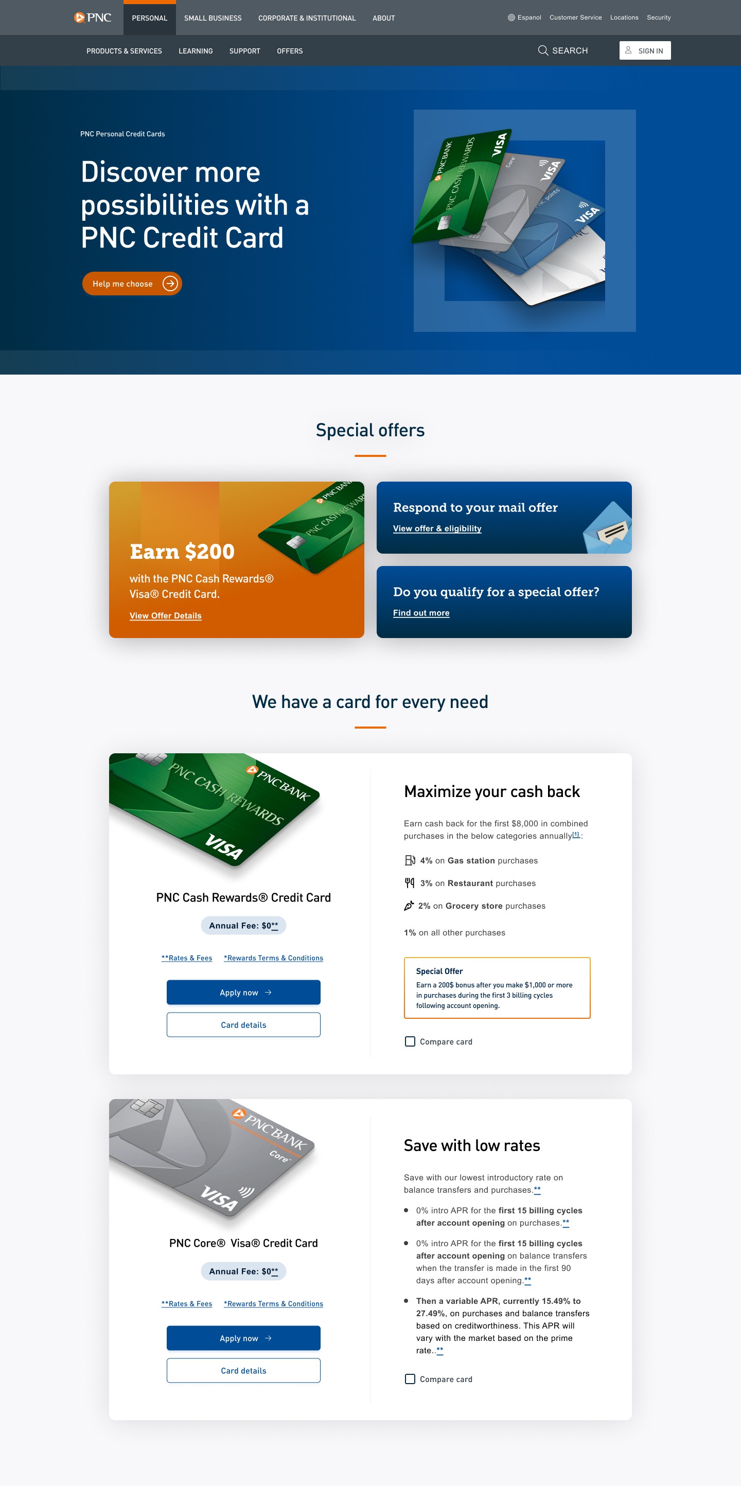 Final design for main card page