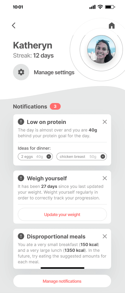 Calorie app - user account