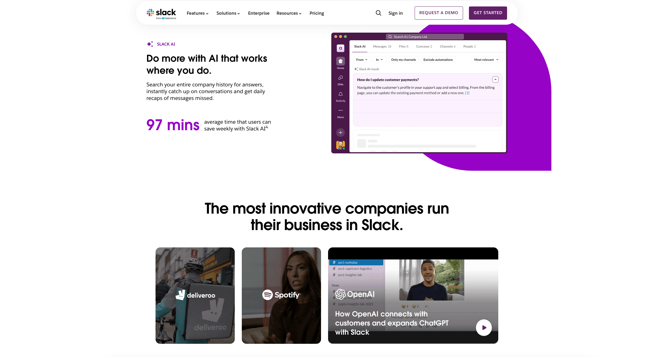 An example of a conversion-optimised website design, Slack landing page