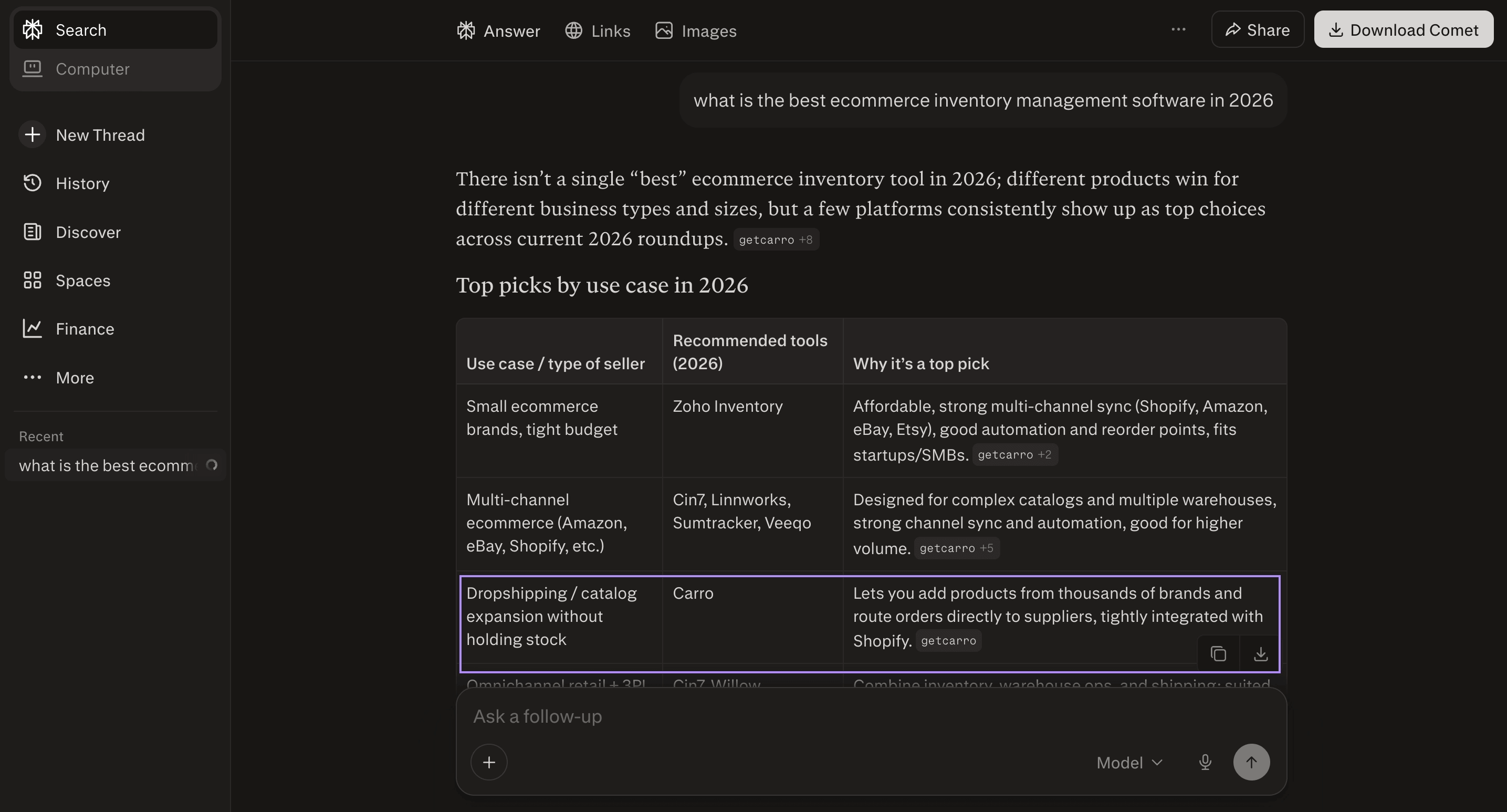 Carro's Perplexity result