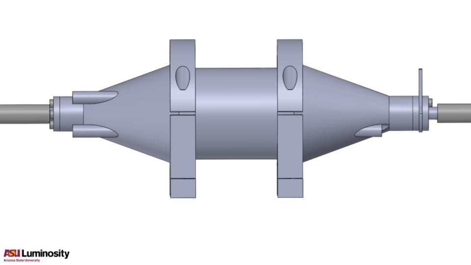 A red and black background with small white dots