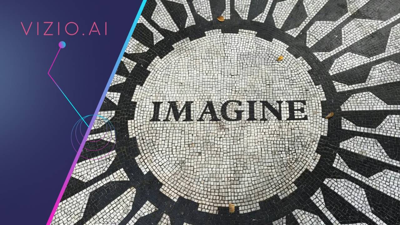 The Imagine mosaic set into a paved circle.