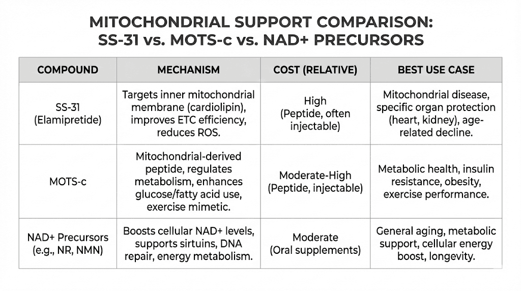 SS-31 compared to other mitochondrial supplements for bodybuilding