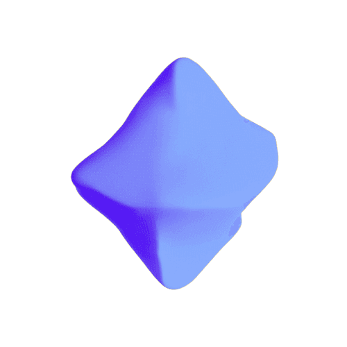Abstract 3D blue geometric shape with a smooth gradient surface floating against a bright yellow background.