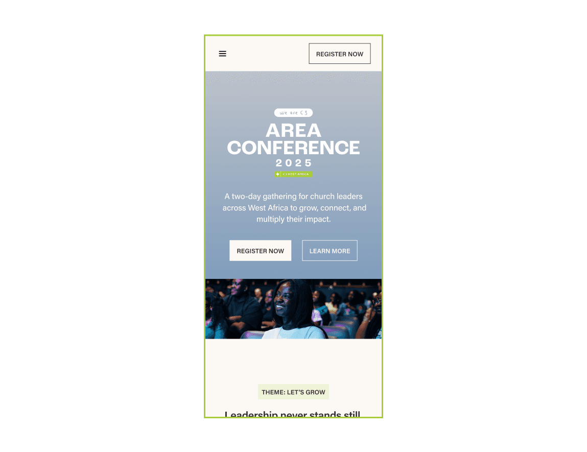 C3 area conference mobile hero section