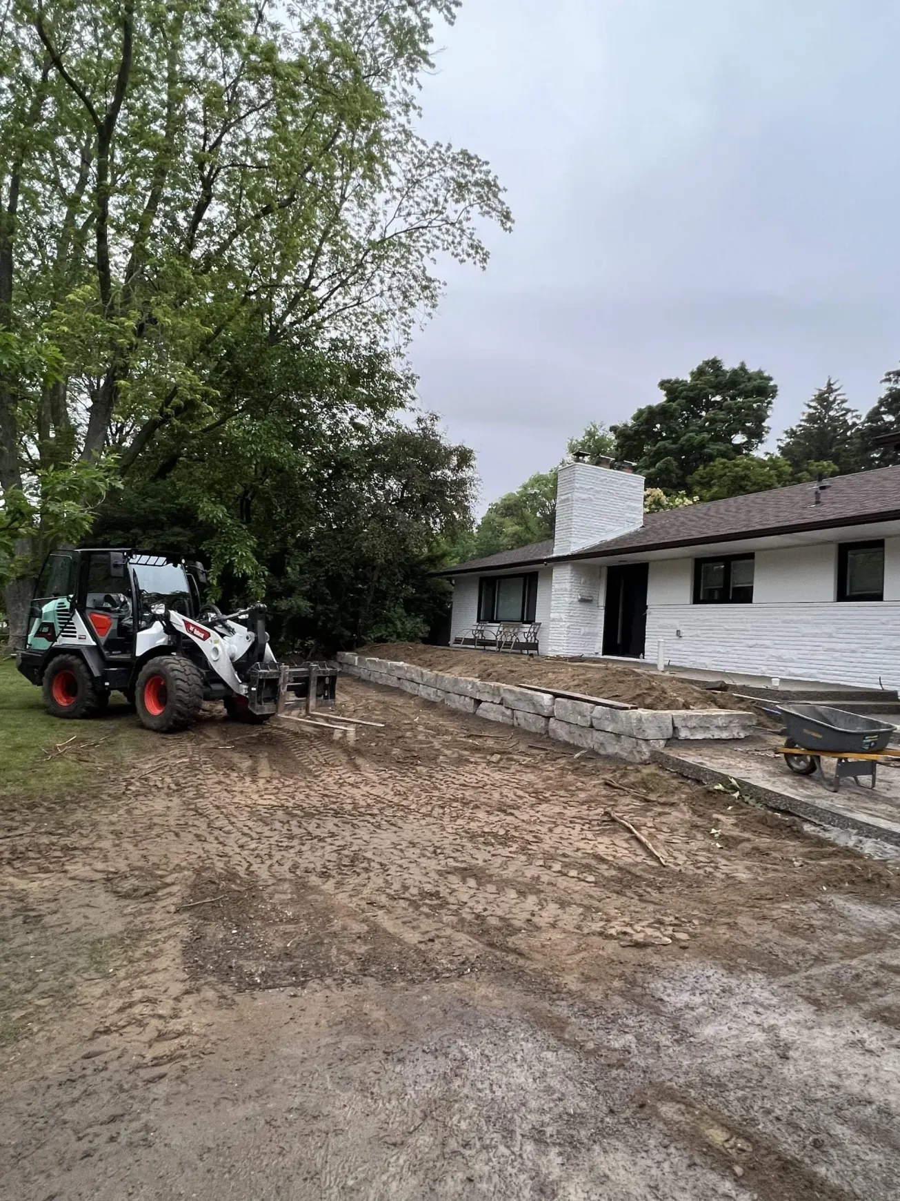 Landscape excavation with heavy equipment preparing the backyard for construction