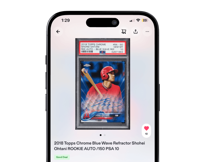 Fanatics Collect platform displaying professional listing with pricing for dealer's Mike Trout rookie card