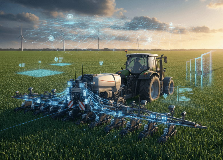 an aerial view of a field of crops