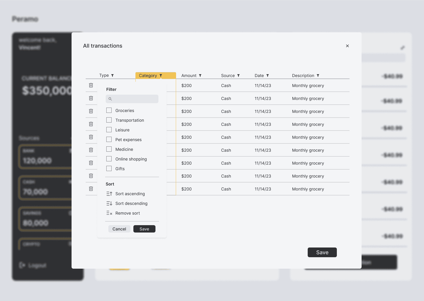 All transaction window