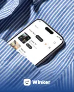 Winker mobile app interface inside a shirt pocket.