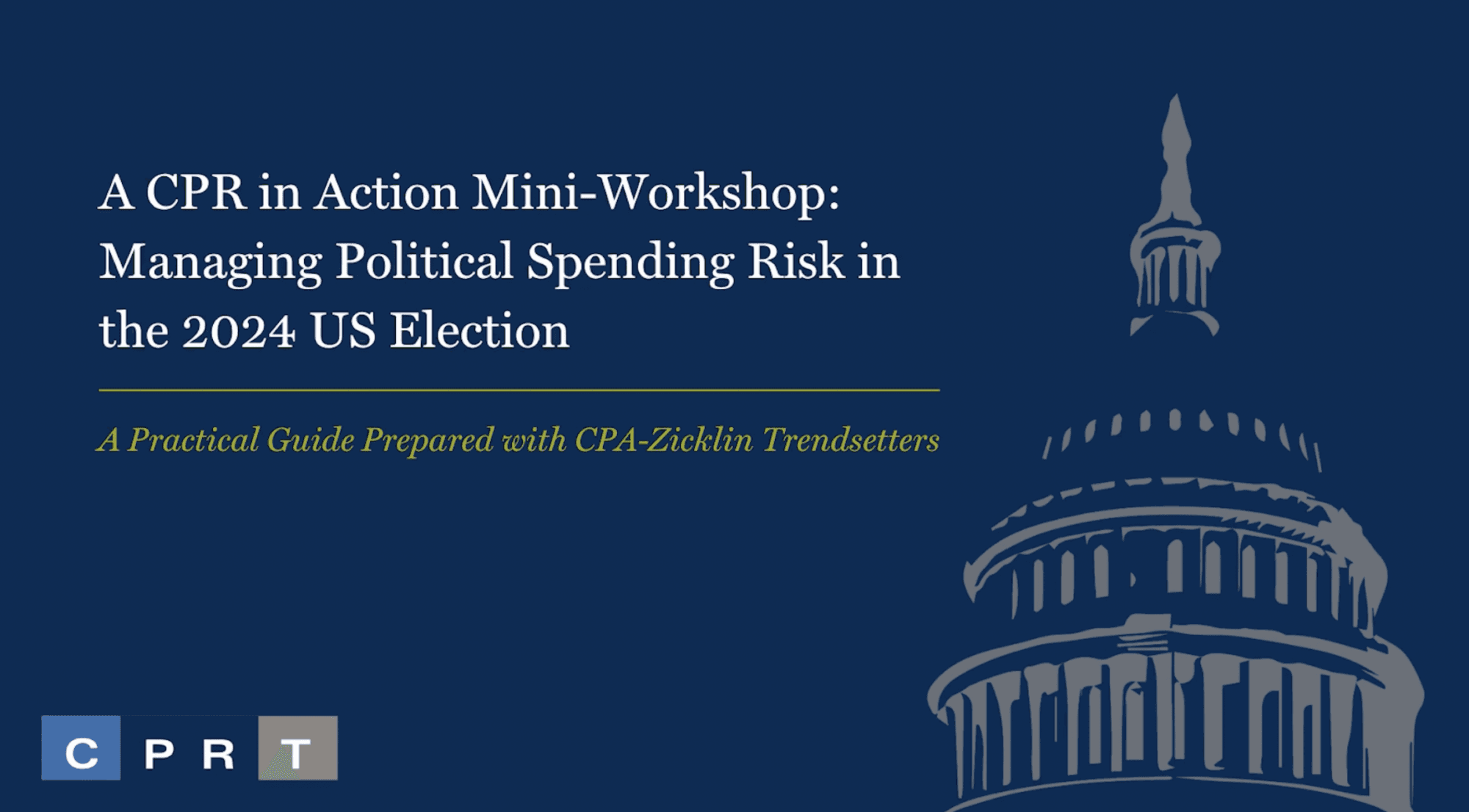 Title slide for a presentation on managing federal spending data in the context of the 2024 U.S. elections.