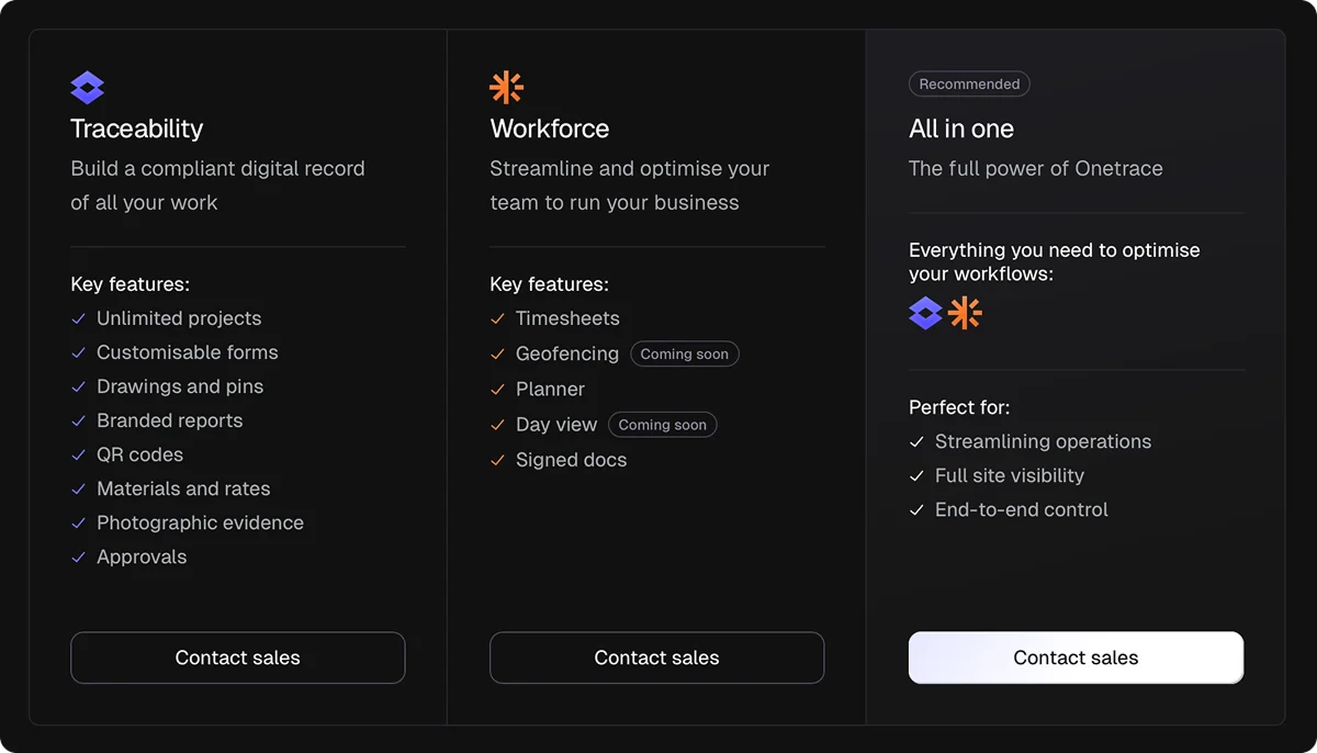 Onetrace pricing