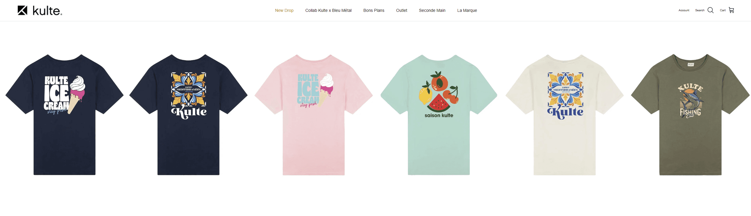 Kulte website showing flatlay products