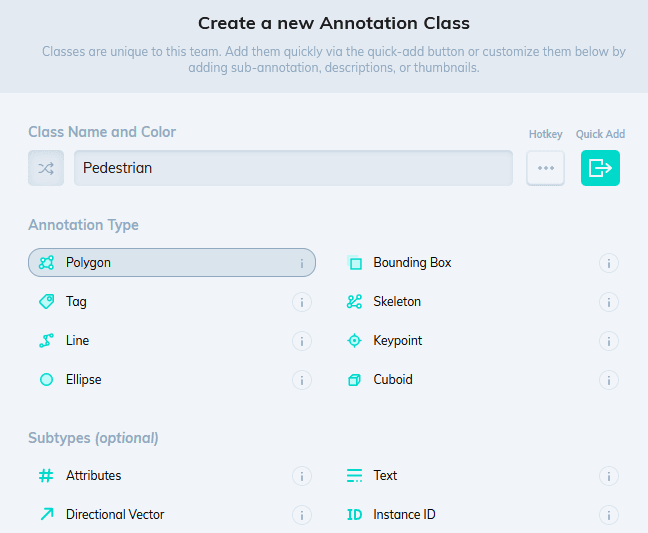 New annotation classes creation on V7  