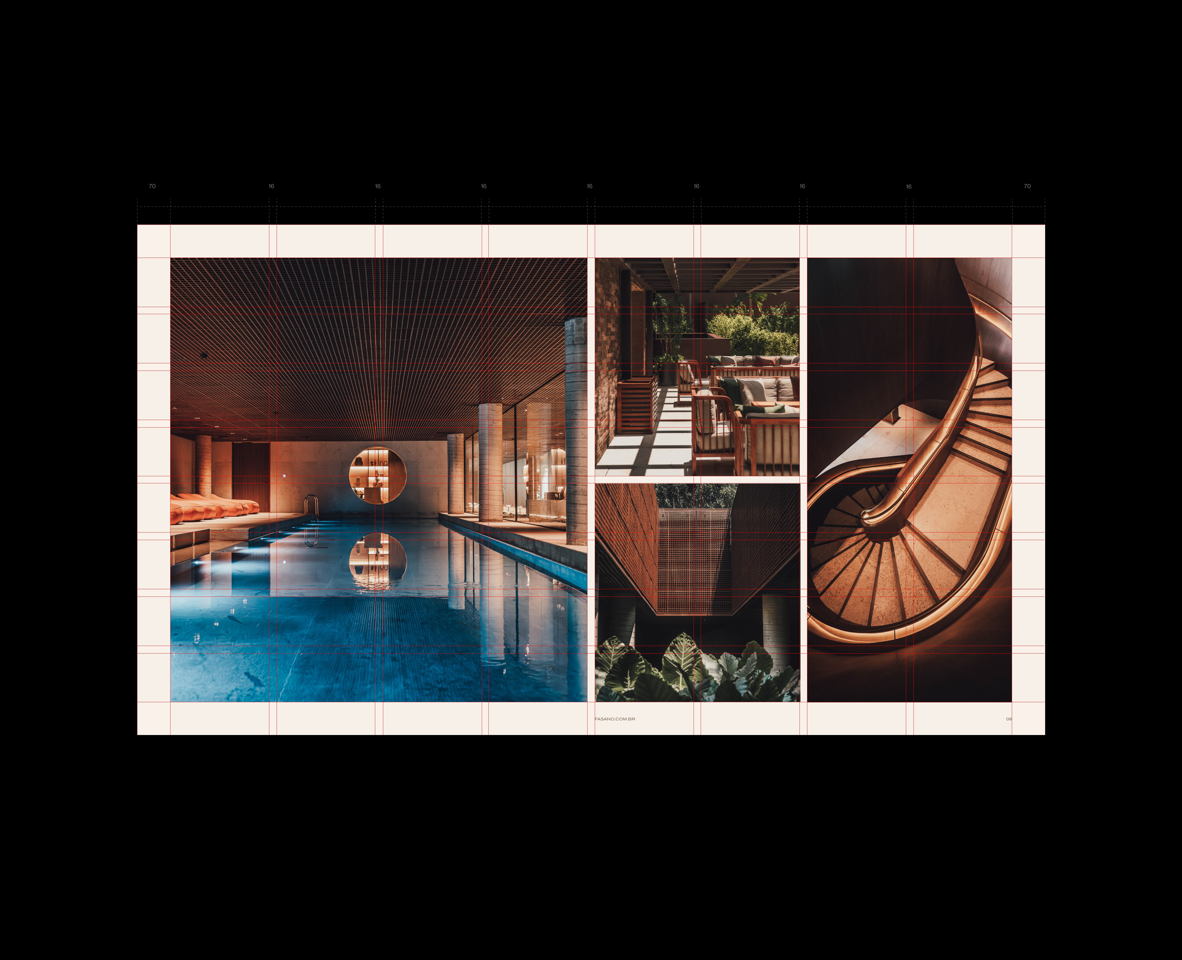 Sandro Rosa - Fasano layout demonstrating modular grid system for alignment, proportion and visual harmony.