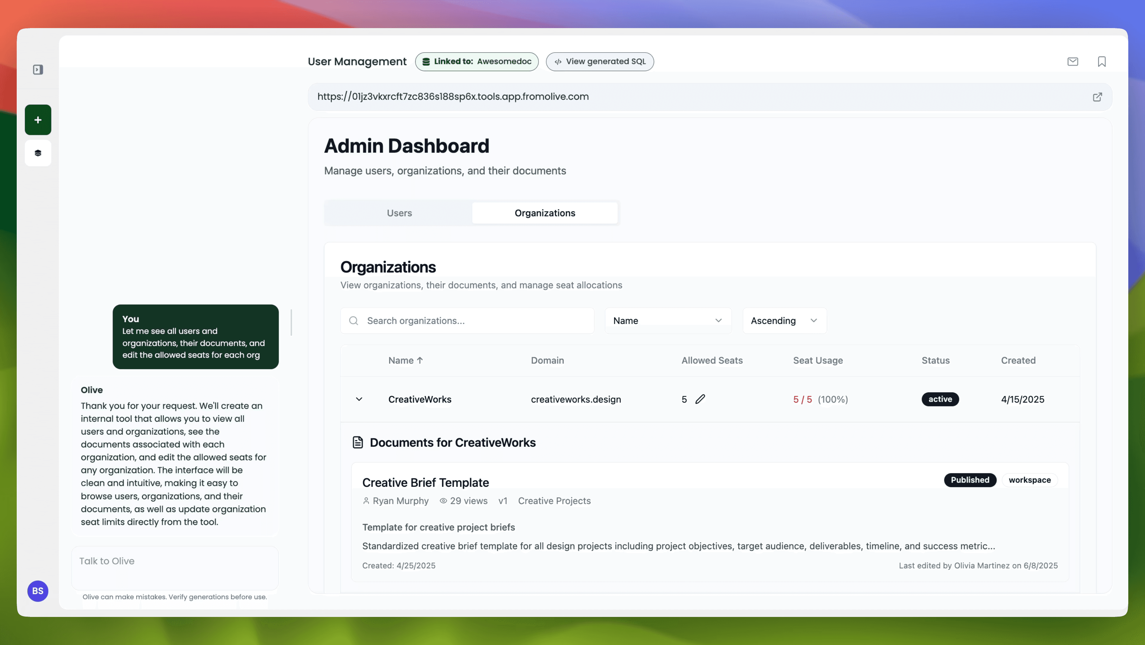 Screenshot of Olive