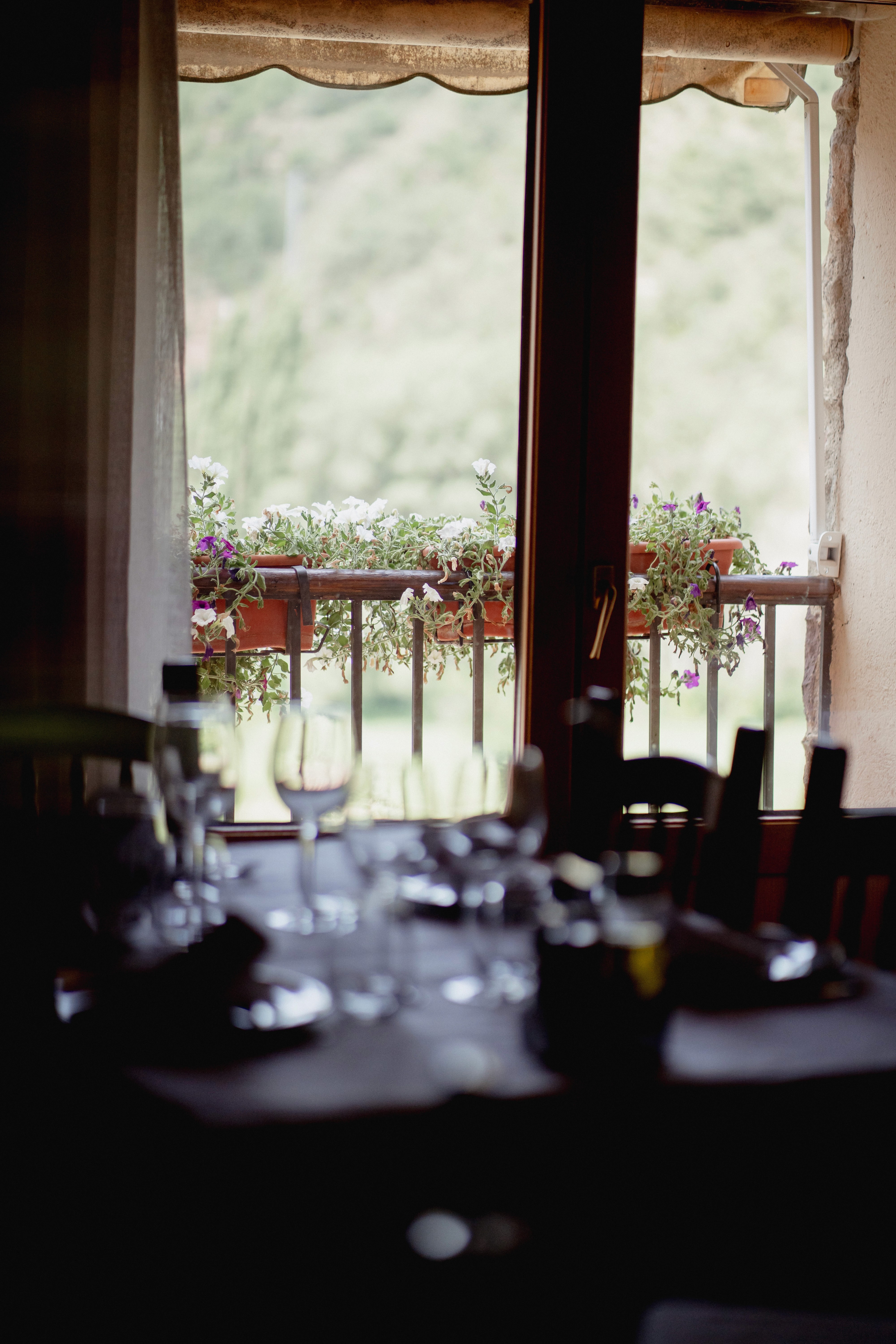 lake landscape with clear blue water, forest and mountains at the backdrop
