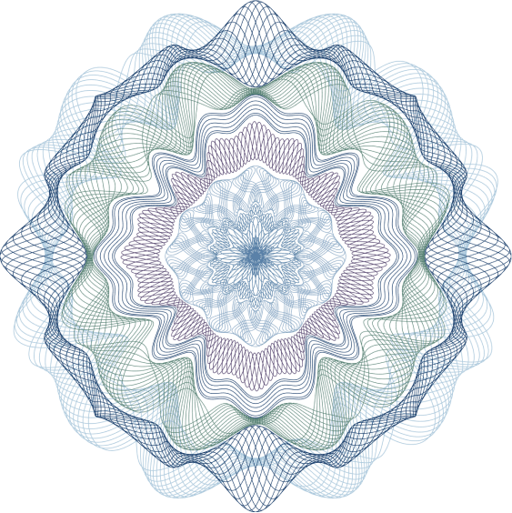 A blue and green circular design on a black background.