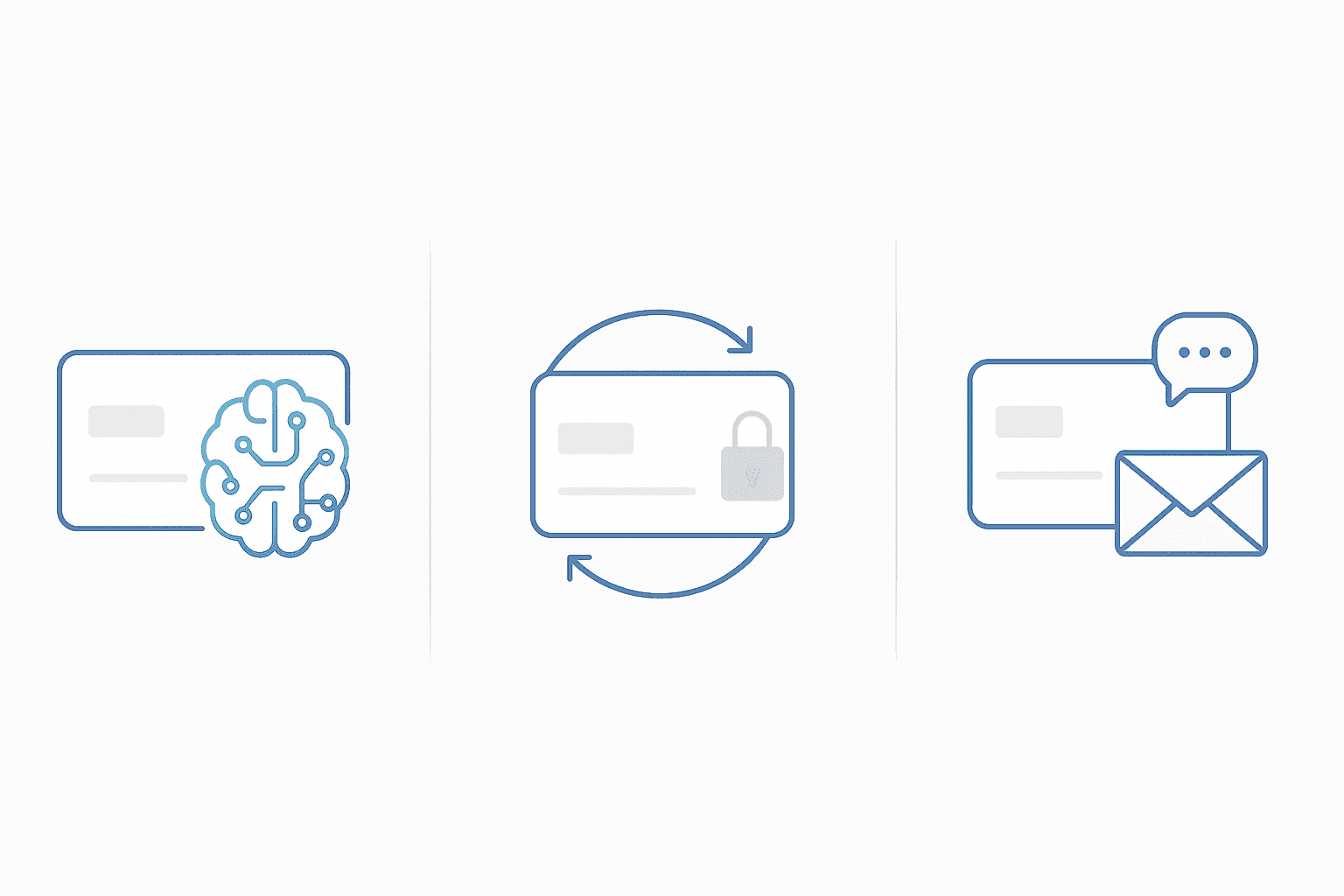 Side-by-side visual comparison of Slicker, FlexPay, and ChurnBuster recovery approaches