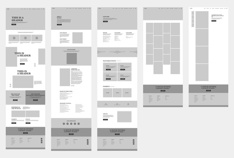 National CIvil War Museum Website Mobile wireframe examples