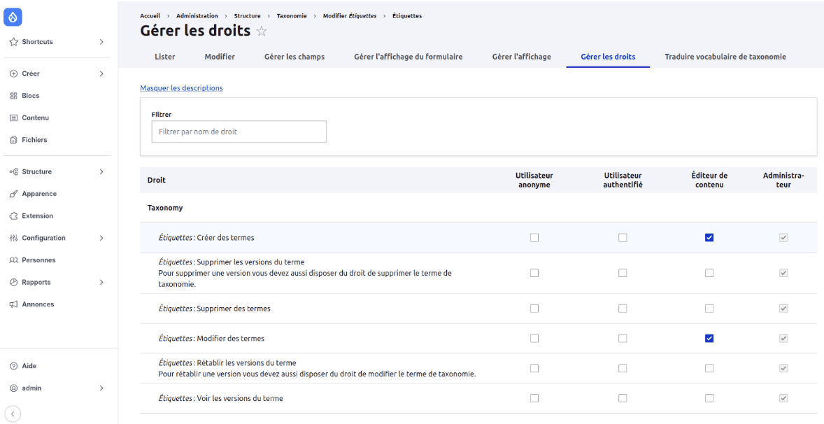 Gestion des permissions Drupal 11