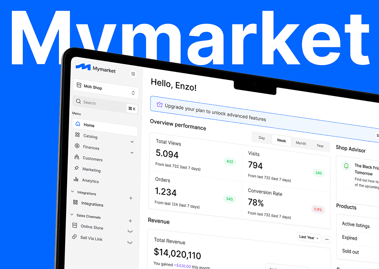 Screenshot of a web interface labeled "Mymarket," displaying data and options on a blue background.