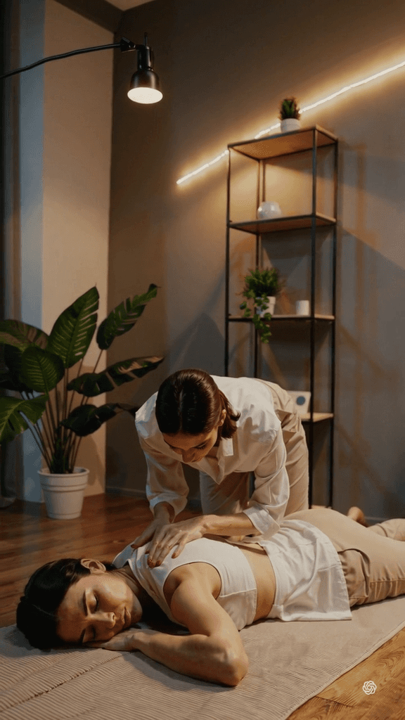 A serene spa setting with two lounge chairs beside a warm, reflective pool and soft, natural lighting.