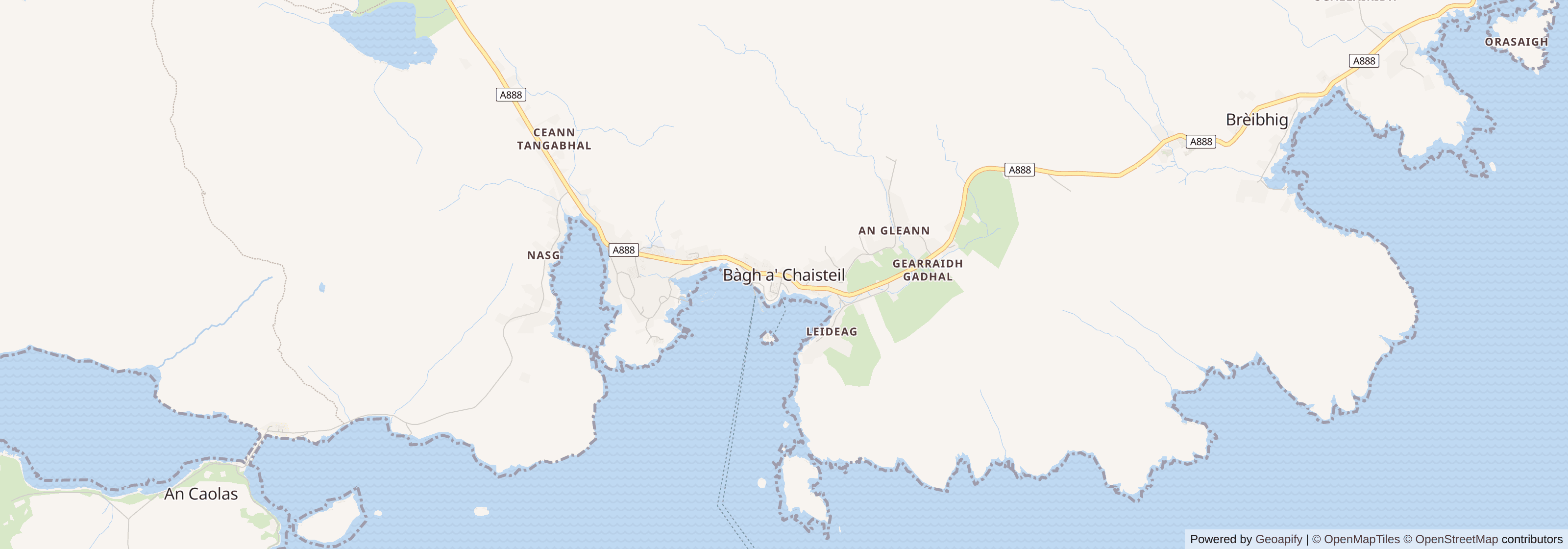 Street map of Castlebay, Na h-Eileanan Siar showing main roads and nearby areas