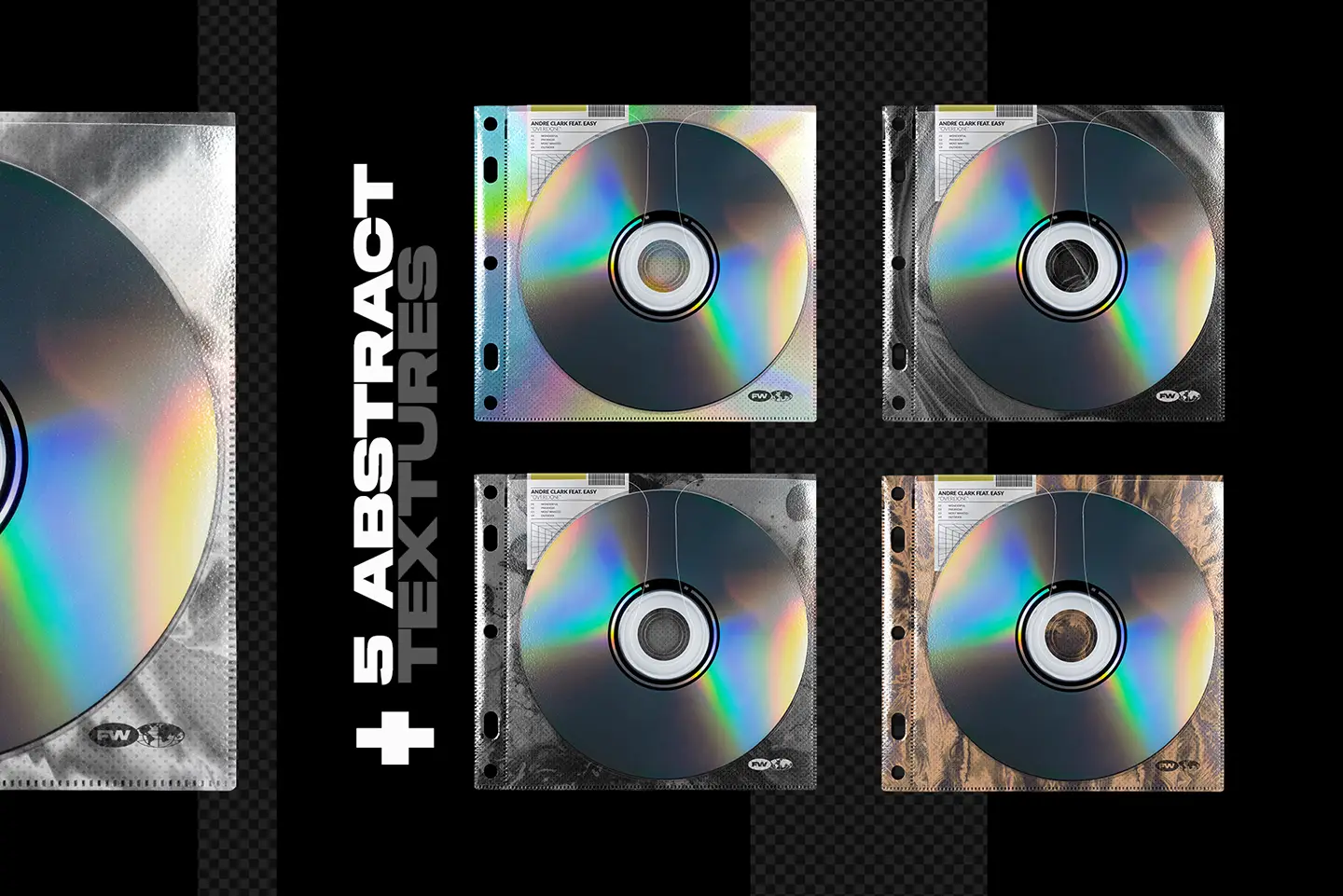 CD plastic bag mockup with abstract texture background variations