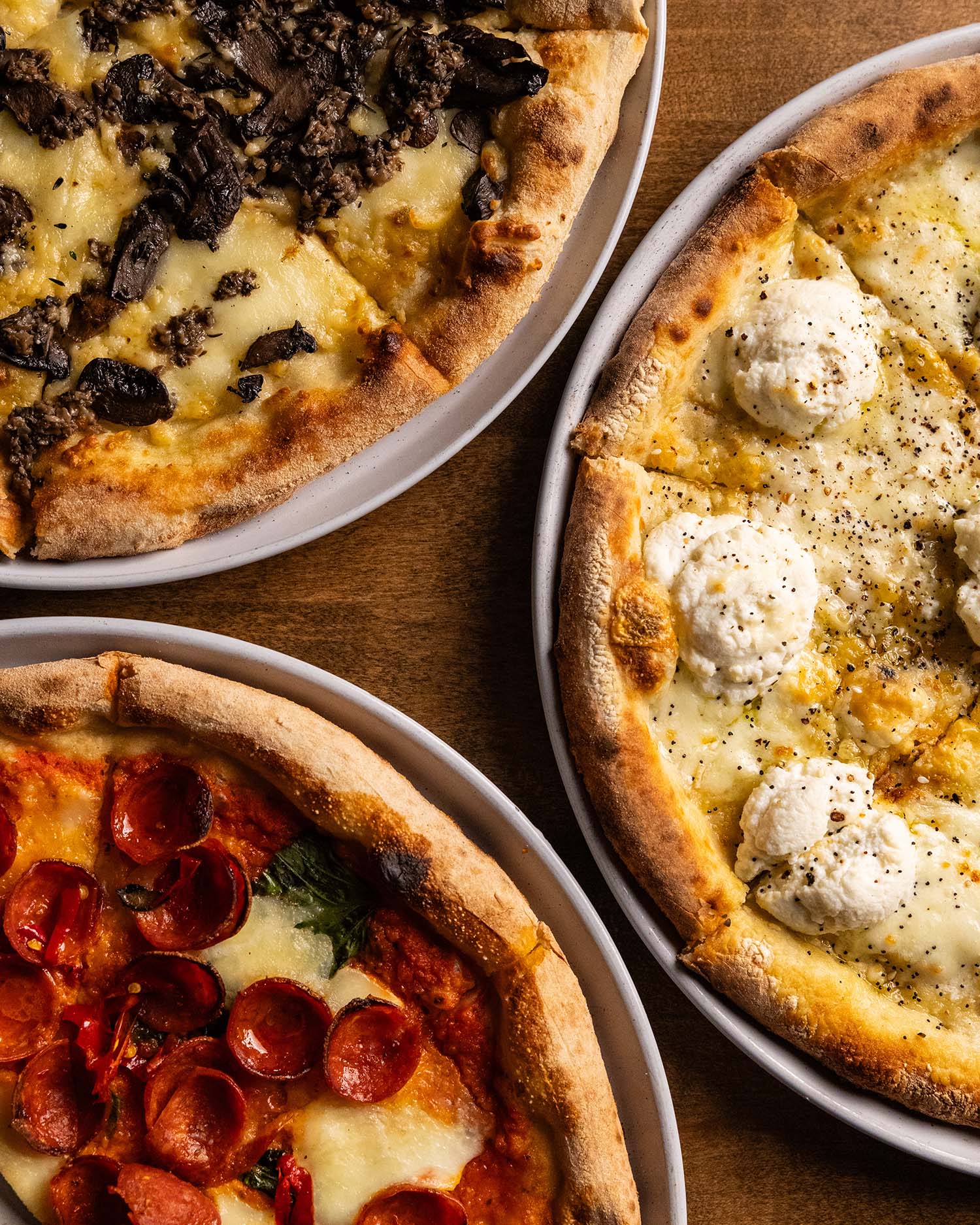 Wooden Paddle artisan pizza overhead food photography La Grange IL