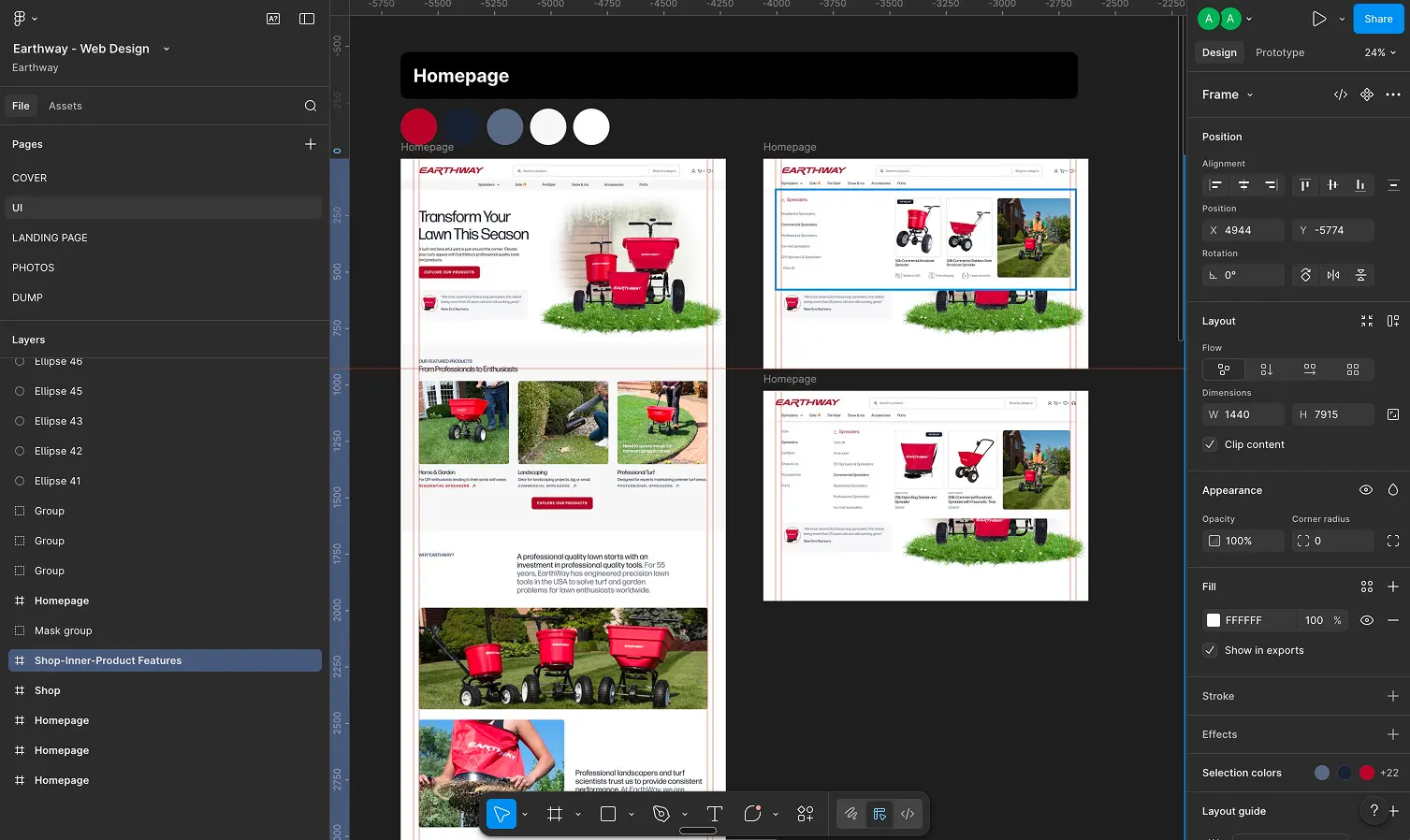 Screenshot of a digital interface displaying multiple design options with images and text layouts on the right.