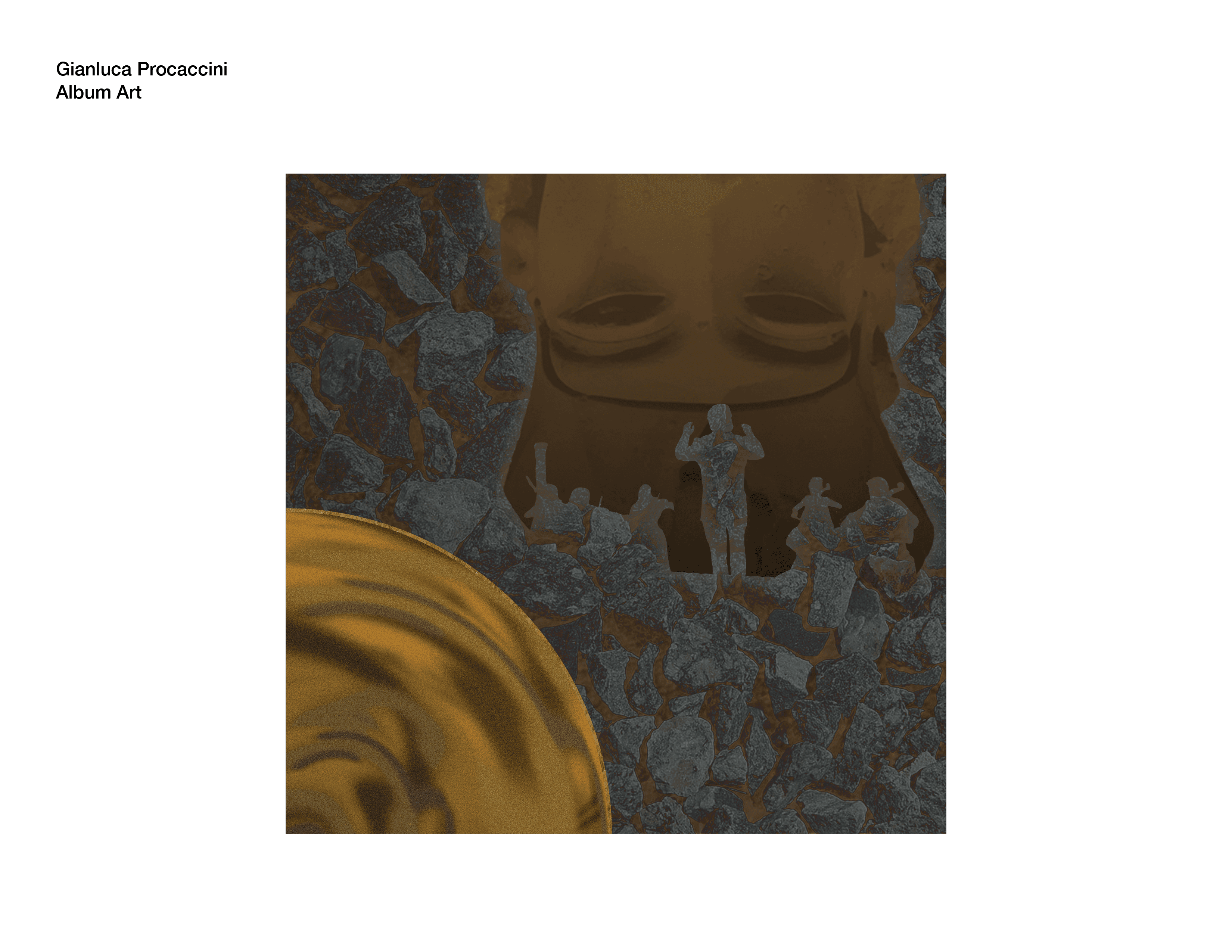 An album cover for Philip Glass’ Akhnaten, where the background captures the themes of history and the silhouette of Akhnaten looms overhead. 