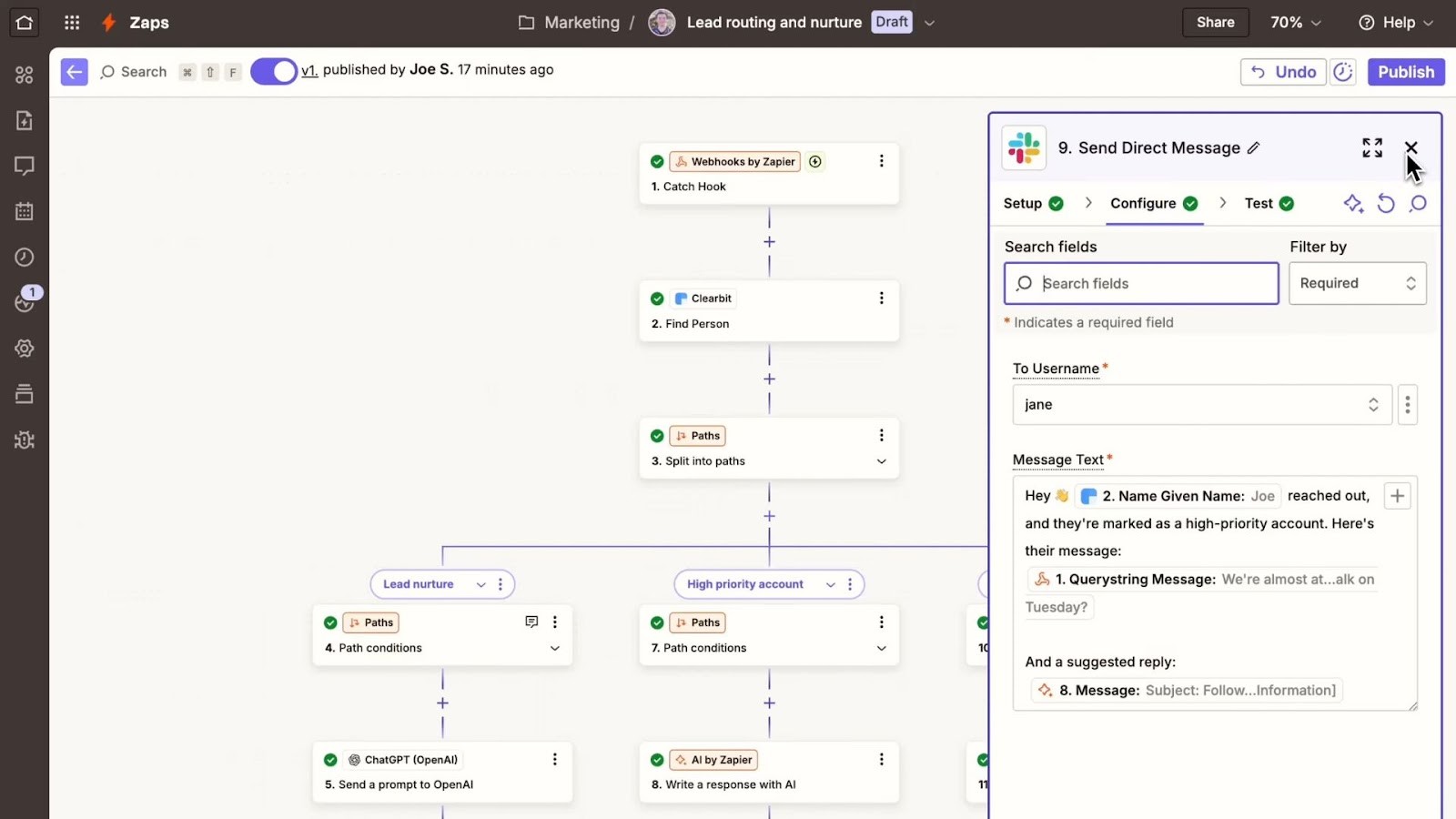 Zapier's builder for connecting apps and automating workflows