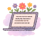 A decorative frame with flowers at the top and a message in the center, set on a soft purple background.