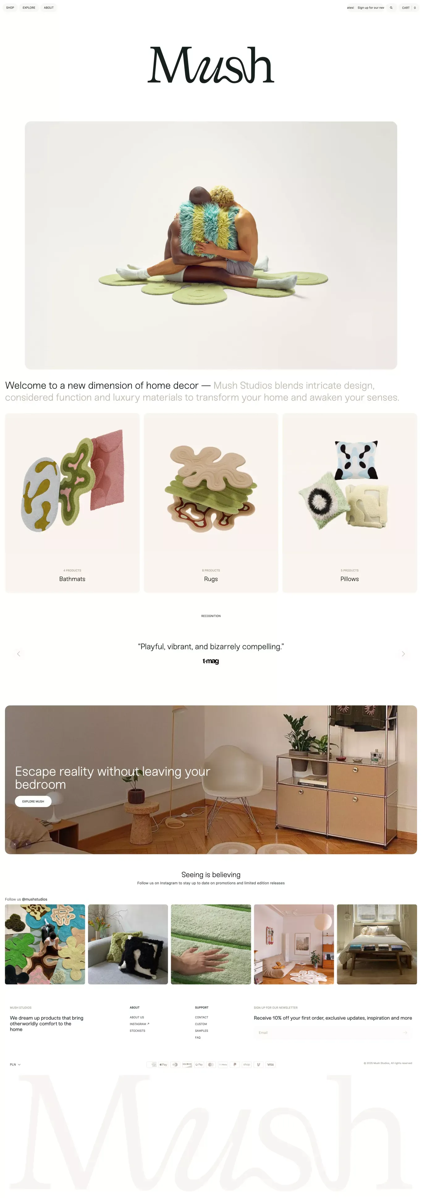Mush Studios portfolio page screenshot showcasing Design and Ecommerce design