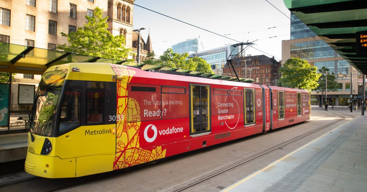 Vodafone sponsored tram in Manchester