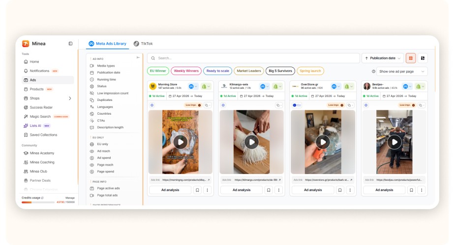 Ads Library Minea