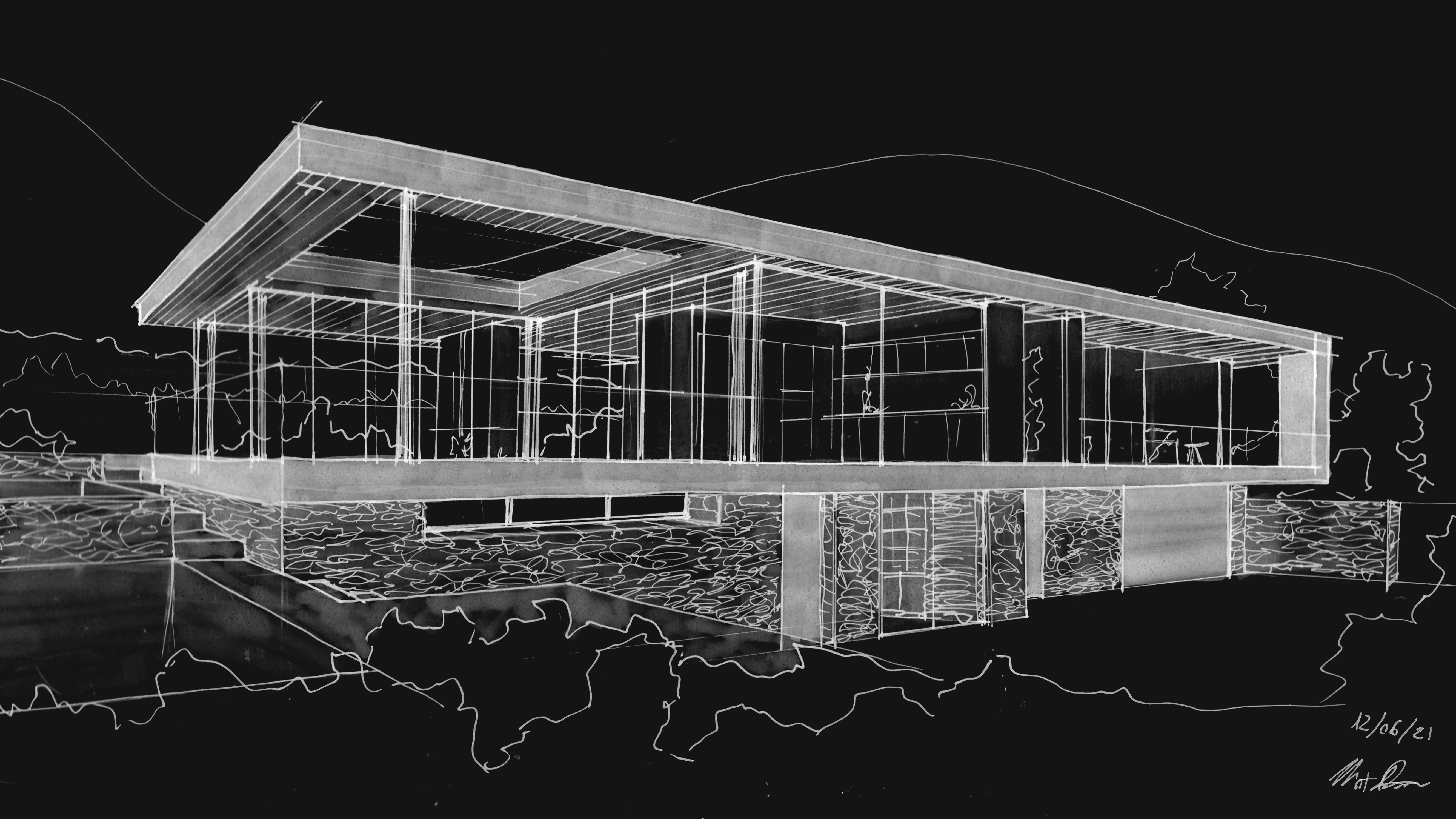 Modern brick and glass building reflecting the blue sky, with pedestrians and cyclists moving through a sunlit urban plaza, creating dynamic motion blur effects.