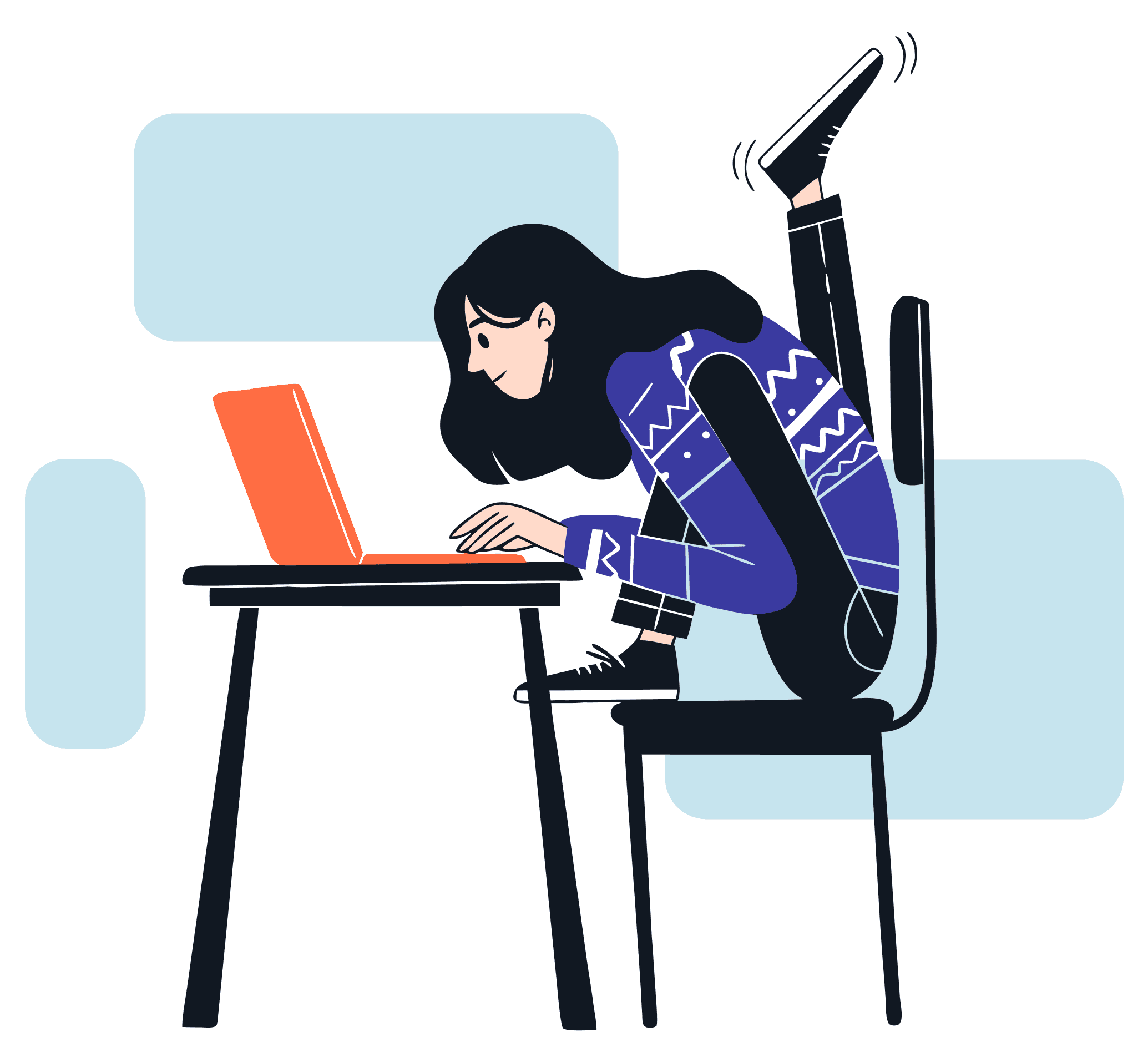 Illustration of a product designer working at a laptop.