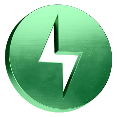 A 3 dimension lightning icon in green