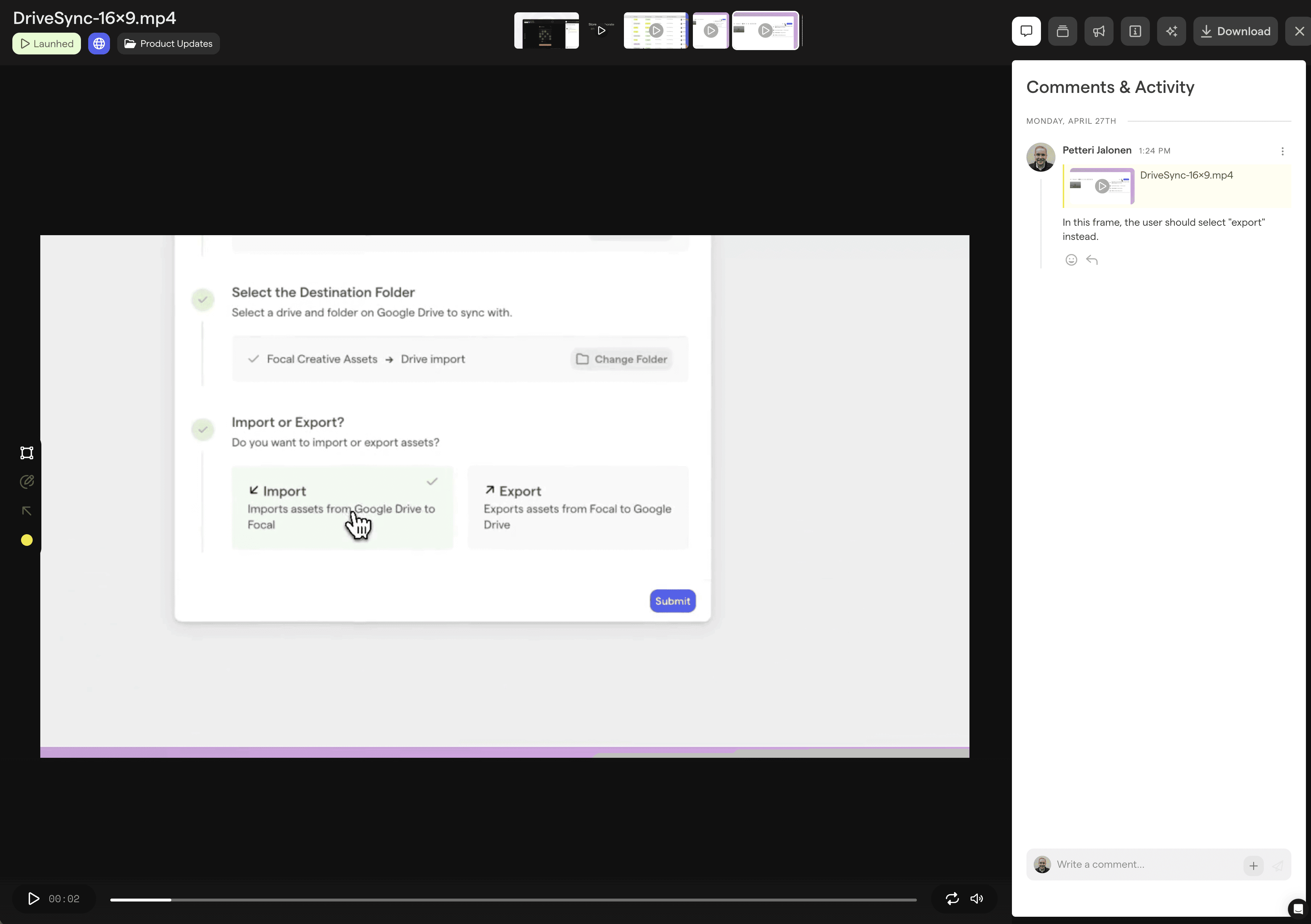Person using Focal's software and selecting Import from a settings menu.