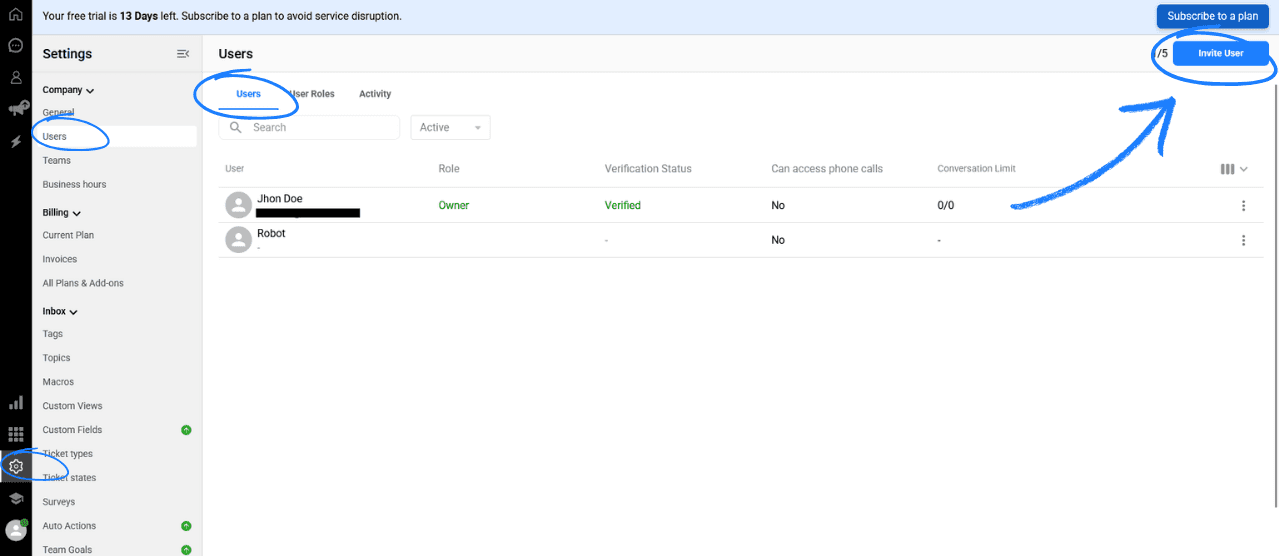 Inviting new team members and assigning roles in the Qpien user management panel.