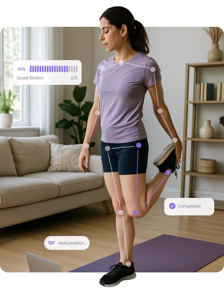Person Stretching in living room with virtual physical therapist